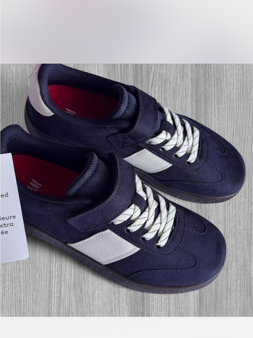 H&M Navy and White Kids Strap Lace Sneakers